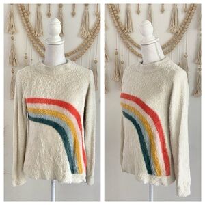 Hanna Andersson cream rainbow sweater fuzzy top kids girls 12 or womens small